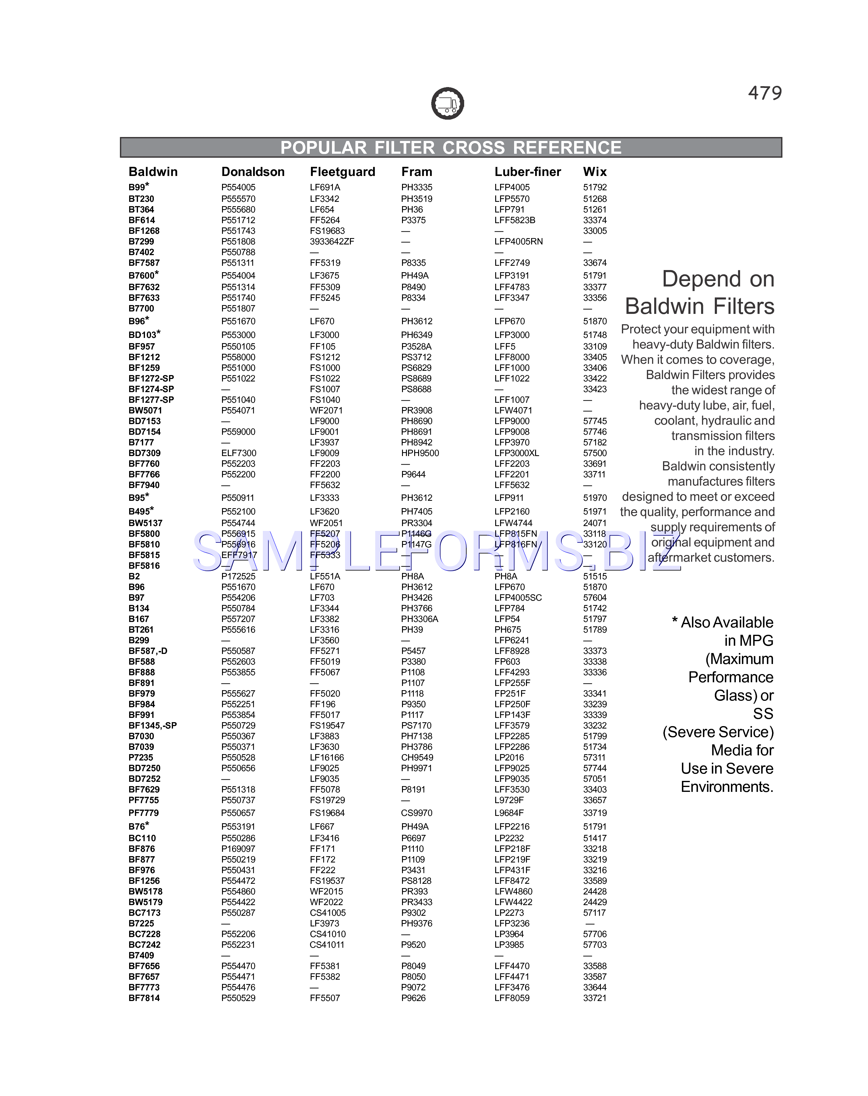 Preview free downloadable Filter Cross Reference Chart in PDF (page 1)