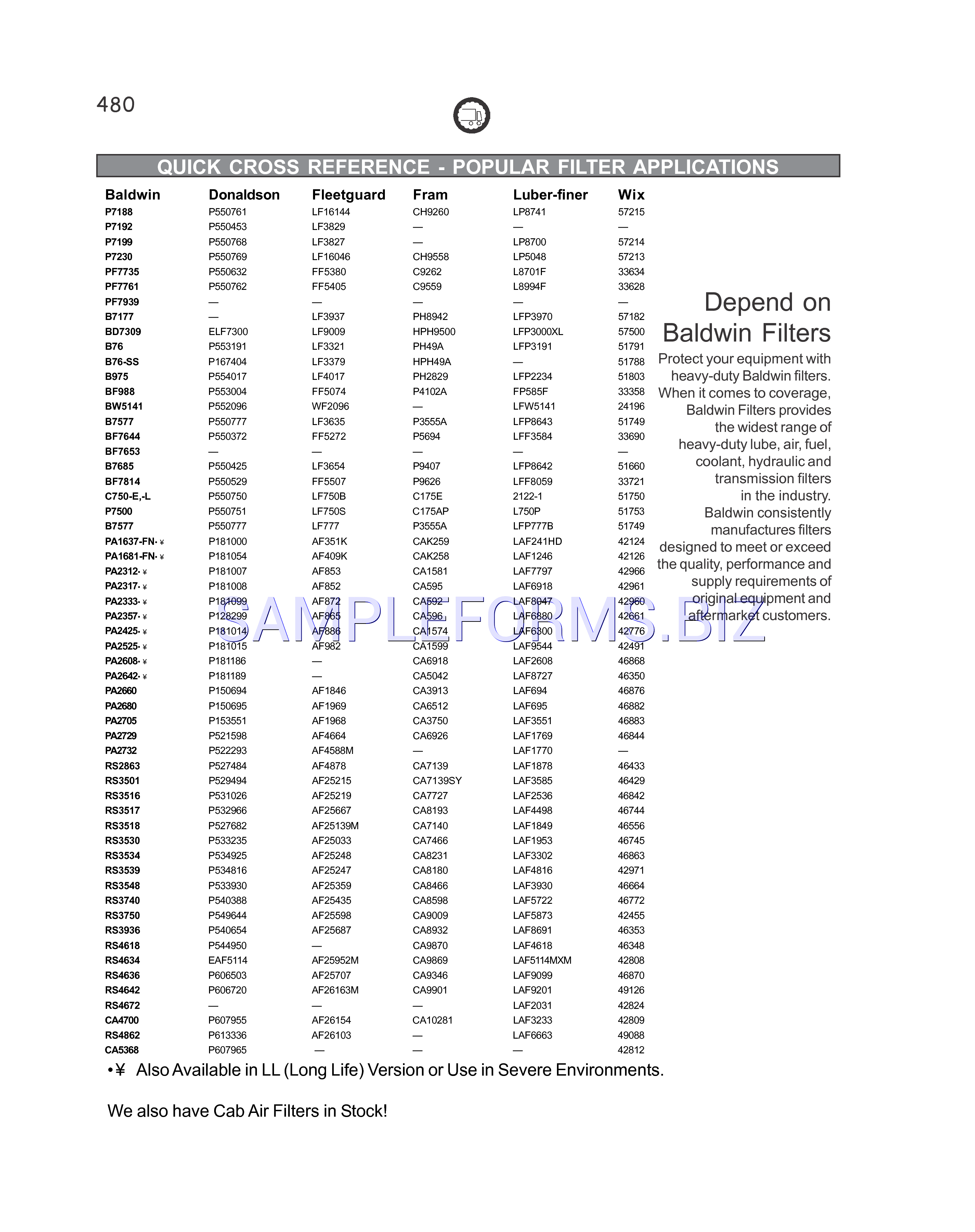 Preview free downloadable Filter Cross Reference Chart in PDF (page 2)